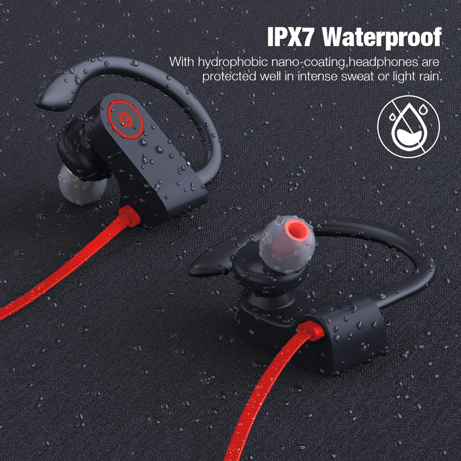 Bluetooth Headphones Wireless Earbuds 16H Playtime Wireless Headphones IPX7 Waterproof Bluetooth 5.3 Running Headphones with Mic Stereo In Ear Earphones Sound Isolation for Workout, Sports Red