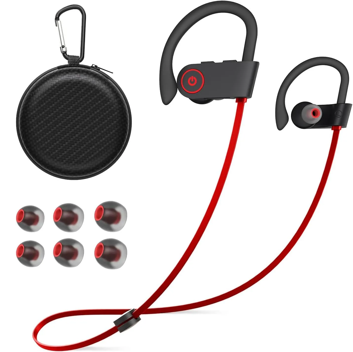 Bluetooth Headphones Wireless Earbuds 16H Playtime Wireless Headphones IPX7 Waterproof Bluetooth 5.3 Running Headphones with Mic Stereo In Ear Earphones Sound Isolation for Workout, Sports Red