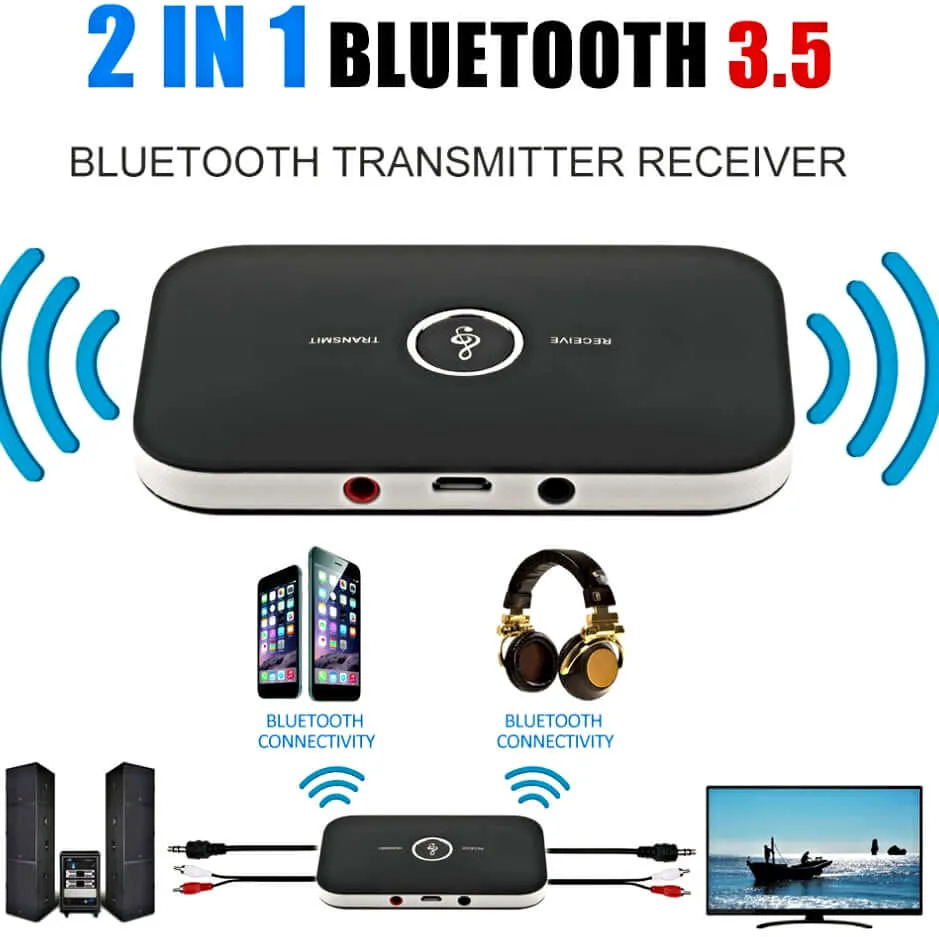 Bluetooth Transmitter & Receiver 3.5Mm Audio Cable 2-In-1 Wireless Adapter For Headphone Speaker