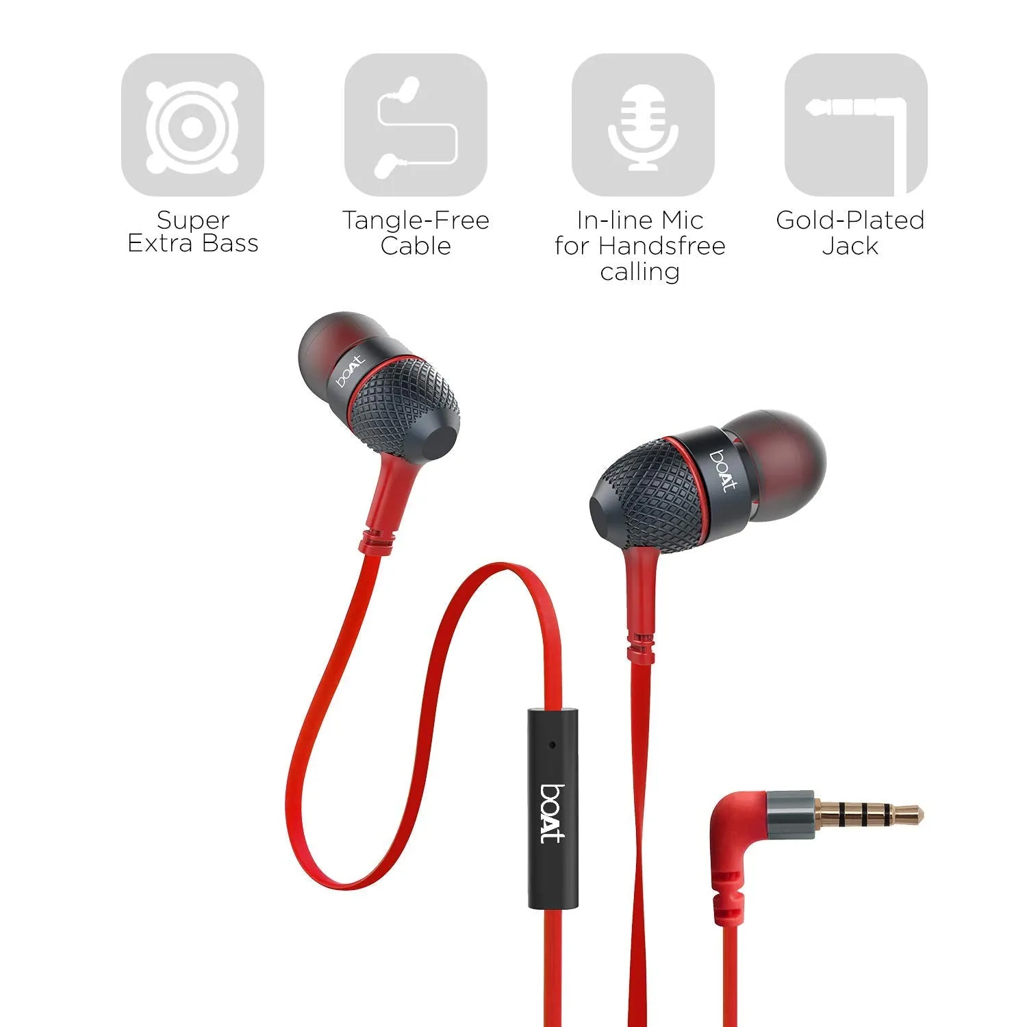 boAt Bassheads 225 Wired in Ear Earphone with Mic(Red, Carry Case)