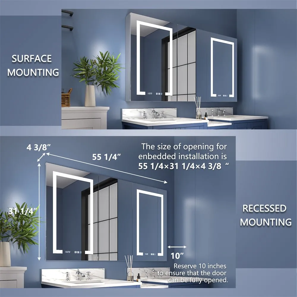 Boost-M2 56" W x 32" H Bathroom Narrow Light Medicine Cabinets with Vanity Mirror Recessed or Surface