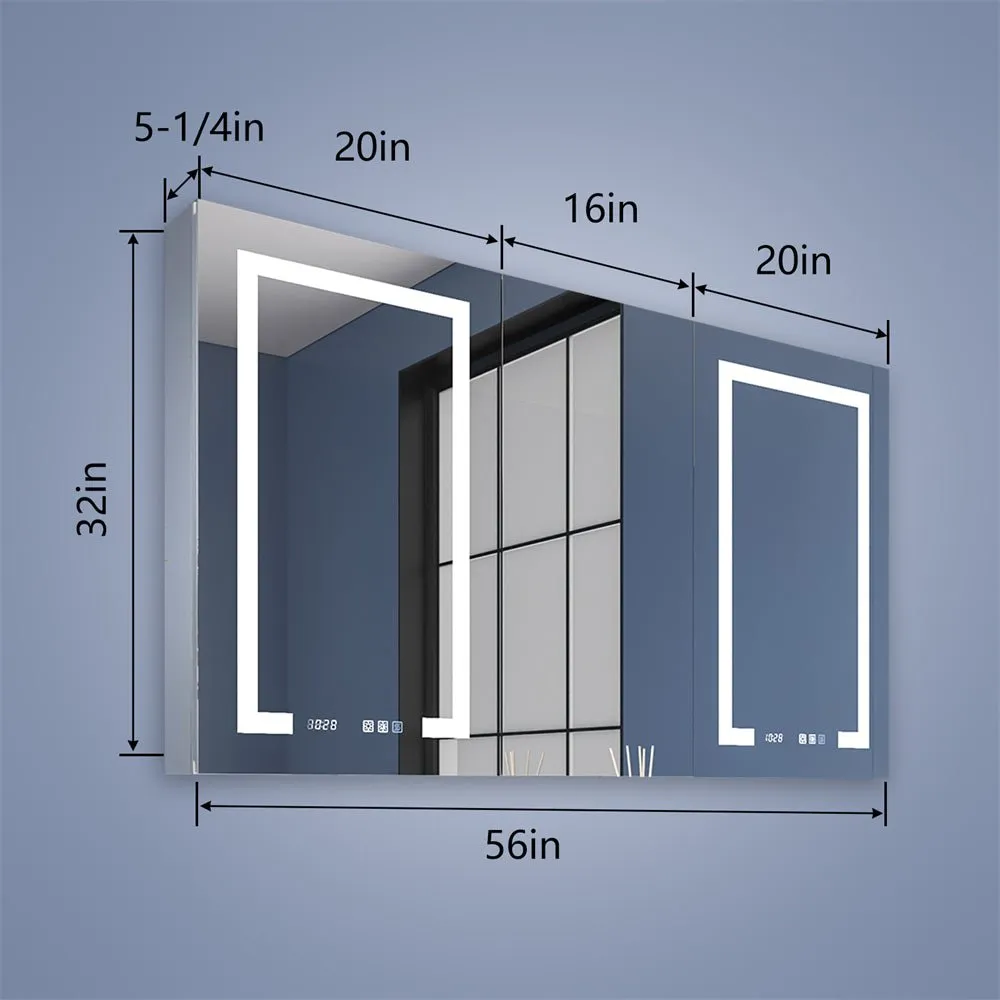 Boost-M2 56" W x 32" H Bathroom Narrow Light Medicine Cabinets with Vanity Mirror Recessed or Surface