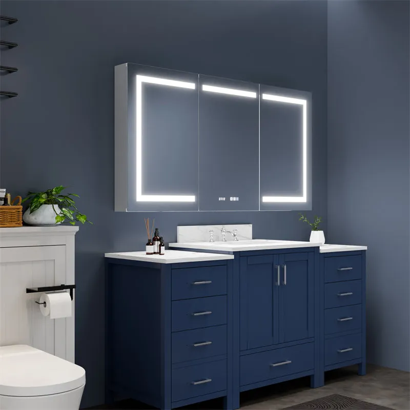 Boost-M2 60" W x 32" H LED Lighted Bathroom Medicine Cabinet with Mirror Recessed or Surface led Medicine Cabinet