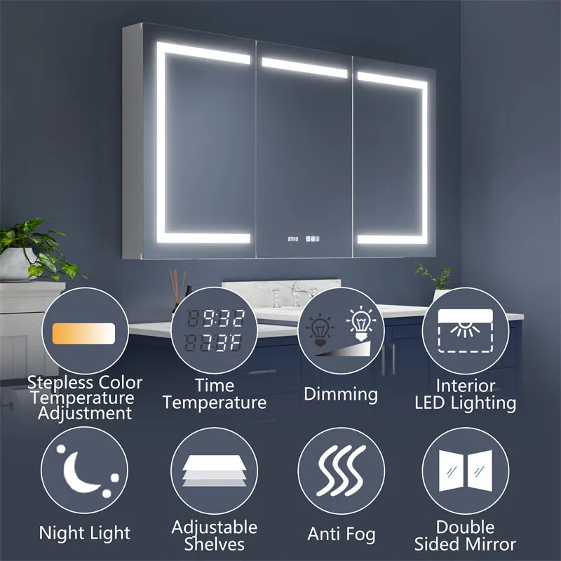 Boost-M2 60" W x 32" H LED Lighted Bathroom Medicine Cabinet with Mirror Recessed or Surface led Medicine Cabinet