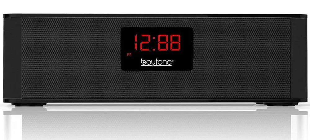 Boytone Portable Wireless Bluetooth FM Radio Alarm Clock Speaker with Built–in 8 Hour Rechargeable Battery, Mic, LED Display, USB & Micro SD Slot!