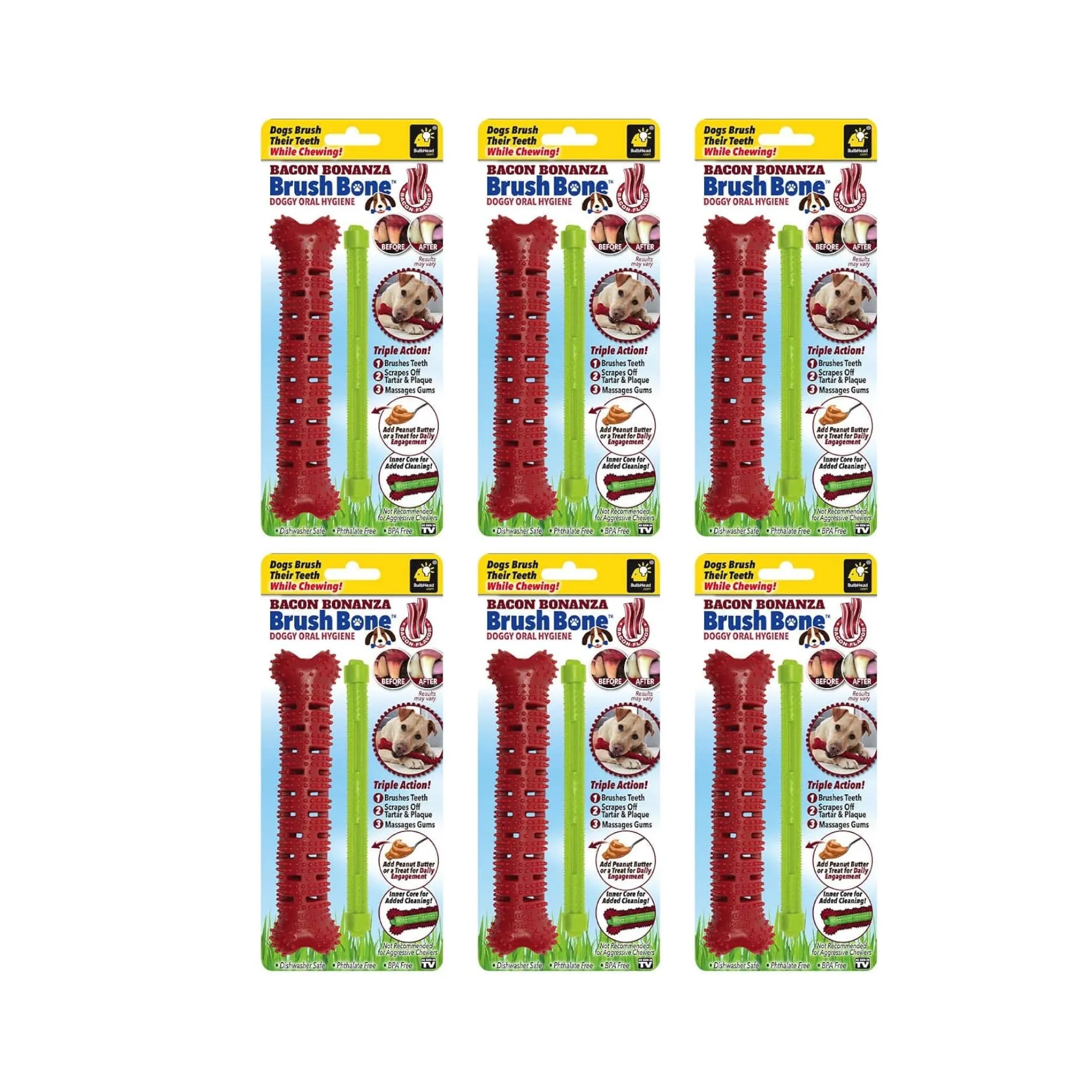 BrushBone - Dog Toothbrush Bone - Bacon Bonanza - 6 Pack