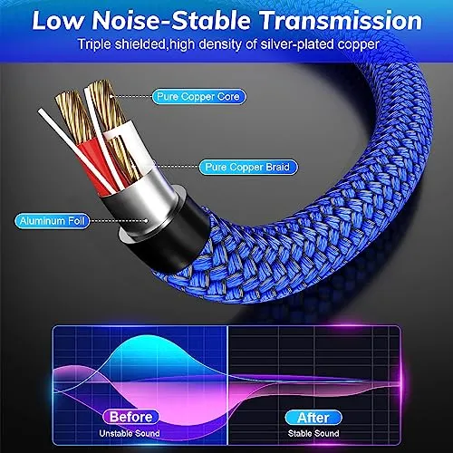 Canjoy 1/4 Inch TRS Instrument Cable,10ft 2-Pack Guitar Cable 6.35mm Male to 6.35mm Male Stereo Audio Cable AMP Cord for Electric Guitar, Bass, Keyboard, Mixer, Amplifier, Speaker