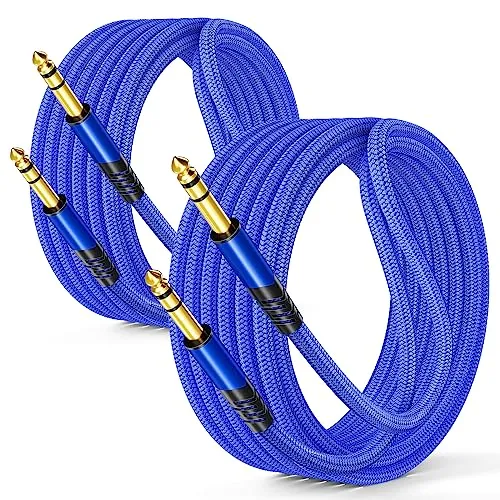 Canjoy 1/4 Inch TRS Instrument Cable,10ft 2-Pack Guitar Cable 6.35mm Male to 6.35mm Male Stereo Audio Cable AMP Cord for Electric Guitar, Bass, Keyboard, Mixer, Amplifier, Speaker