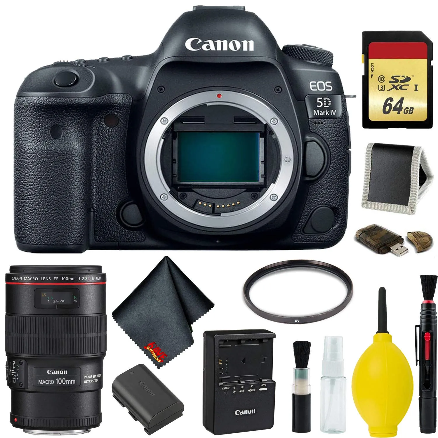 Canon EOS 5D Mark IV DSLR Camera Body Only Memory Kit (International Model) w/Canon EF 100mm f/2.8L Macro is USM Lens