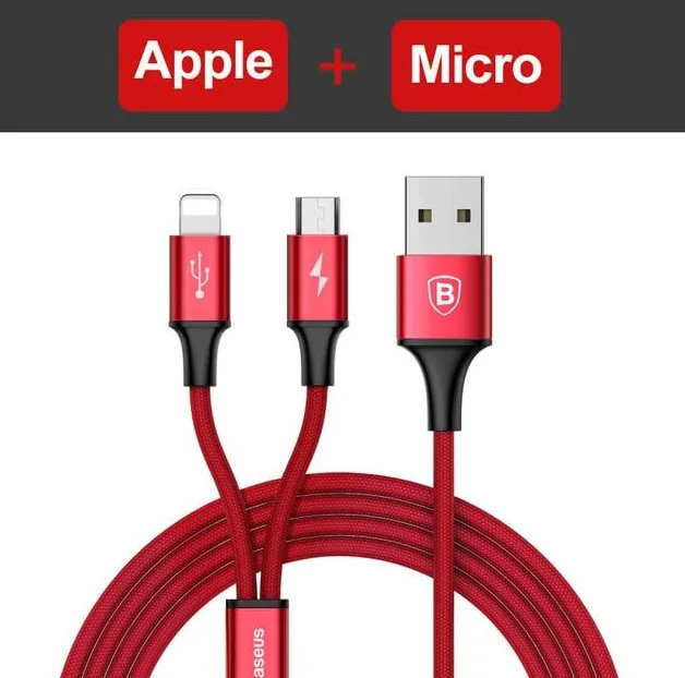 Compatible with Apple, Baseus USB Cable For iPhone X 8 7 6 Charging Charger 3 in 1 Micro USB Cable For Android USB Type c Type-c Mobile Phone Cables