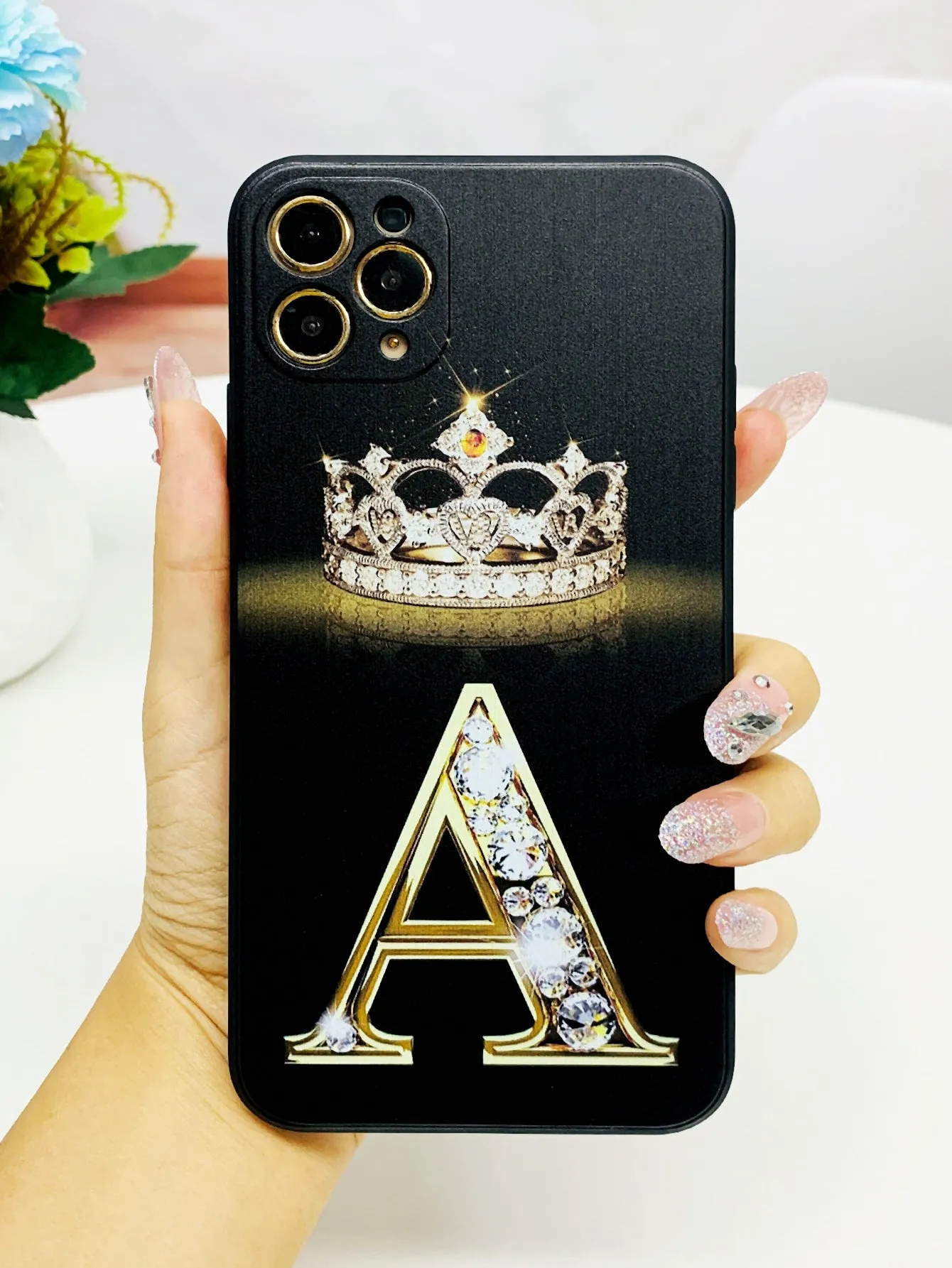 Crown & Letter Graphic Phone Case