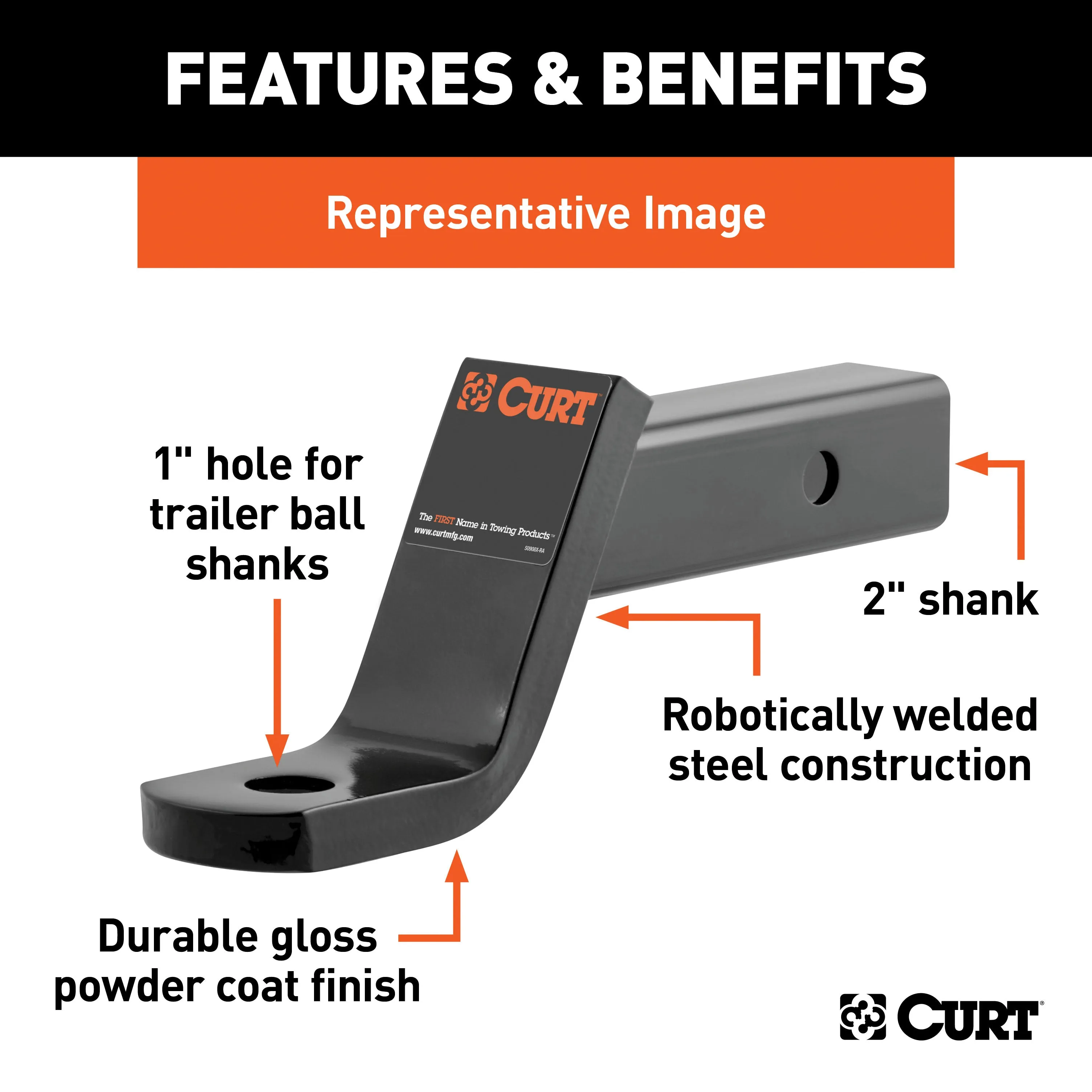 CURT 45050 Class 3 Ball Mount (2in. Shank; 7;500 lbs.; 4in. Drop; 8-1/4in. Long)