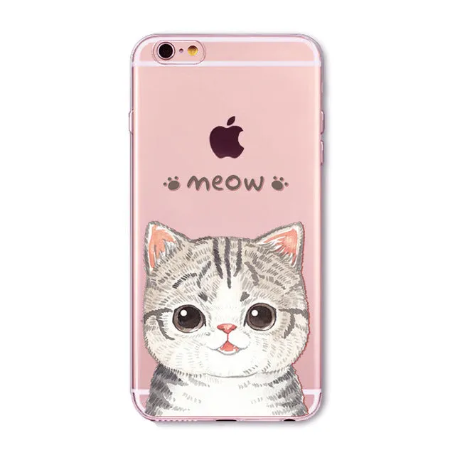 Cute Cat Case Cover For Apple iPhone 6 6s 7 Plus 6sPlus 6Plus 4 4s 5 5s SE Transparent Soft Silicone Cell Phone Bag Capa Cases