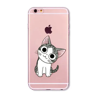 Cute Cat Case Cover For Apple iPhone 6 6s 7 Plus 6sPlus 6Plus 4 4s 5 5s SE Transparent Soft Silicone Cell Phone Bag Capa Cases