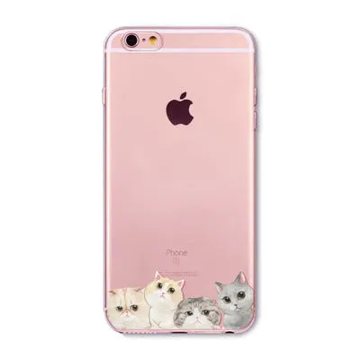 Cute Cat Case Cover For Apple iPhone 6 6s 7 Plus 6sPlus 6Plus 4 4s 5 5s SE Transparent Soft Silicone Cell Phone Bag Capa Cases