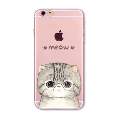 Cute Cat Case Cover For Apple iPhone 6 6s 7 Plus 6sPlus 6Plus 4 4s 5 5s SE Transparent Soft Silicone Cell Phone Bag Capa Cases