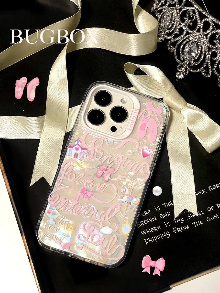 Cute Kawaii Princess Clear Holographic Cursive Writings Design Protective Shockproof iPhone Case for iPhone 11 12 13 14 15 Pro Max Case