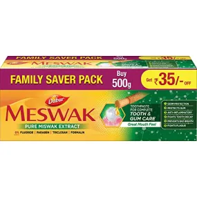 Dabur Meswak Complete Oral Care Toothpaste - 500g (2 x 200g   1 x100g) | Complete Oral & Gum Care Toothpaste | Contains Pure & Rare Miswak extract | No added Fluoride, Paraben, Triclosan & Formalin