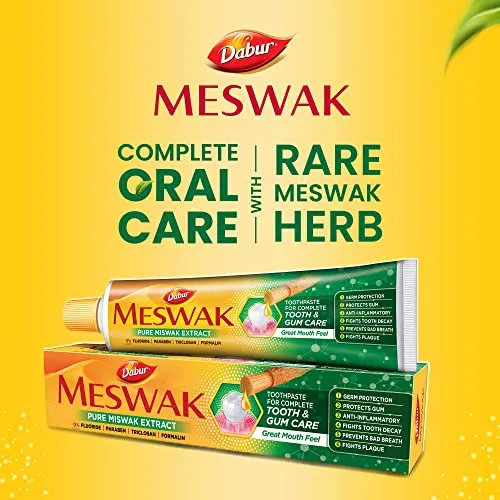 Dabur Meswak Complete Oral Care Toothpaste - 500g (2 x 200g   1 x100g) | Complete Oral & Gum Care Toothpaste | Contains Pure & Rare Miswak extract | No added Fluoride, Paraben, Triclosan & Formalin