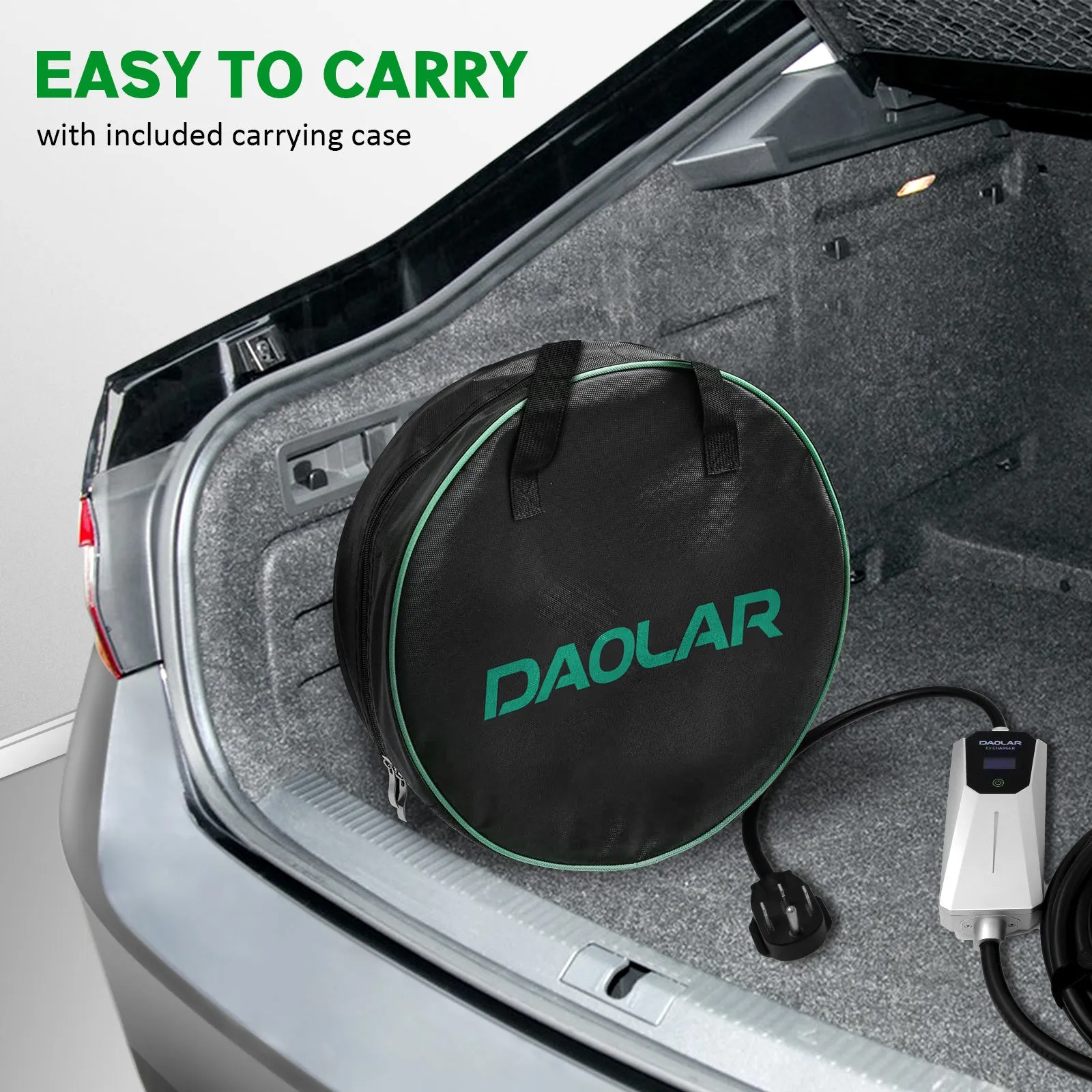 Daolar Portable Level 2 EV Charger (240V, 16A) with 25ft Charging Cable and NEMA 6-20 Plug NEMA 5-15P Adapter for SAE-J1772 Electric Vehicles Current Adjustable and Reservation Charging Function