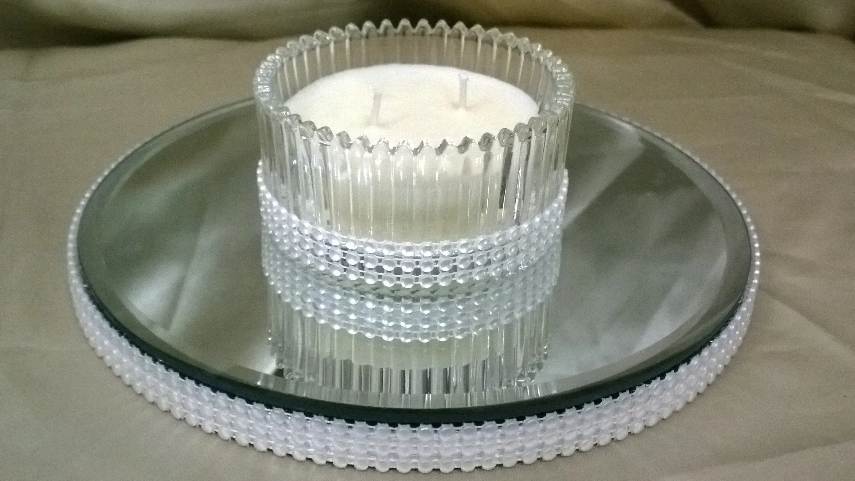 Diamante Rhinestone cake stand, platform plate White or ivory pearl & real glass crystals