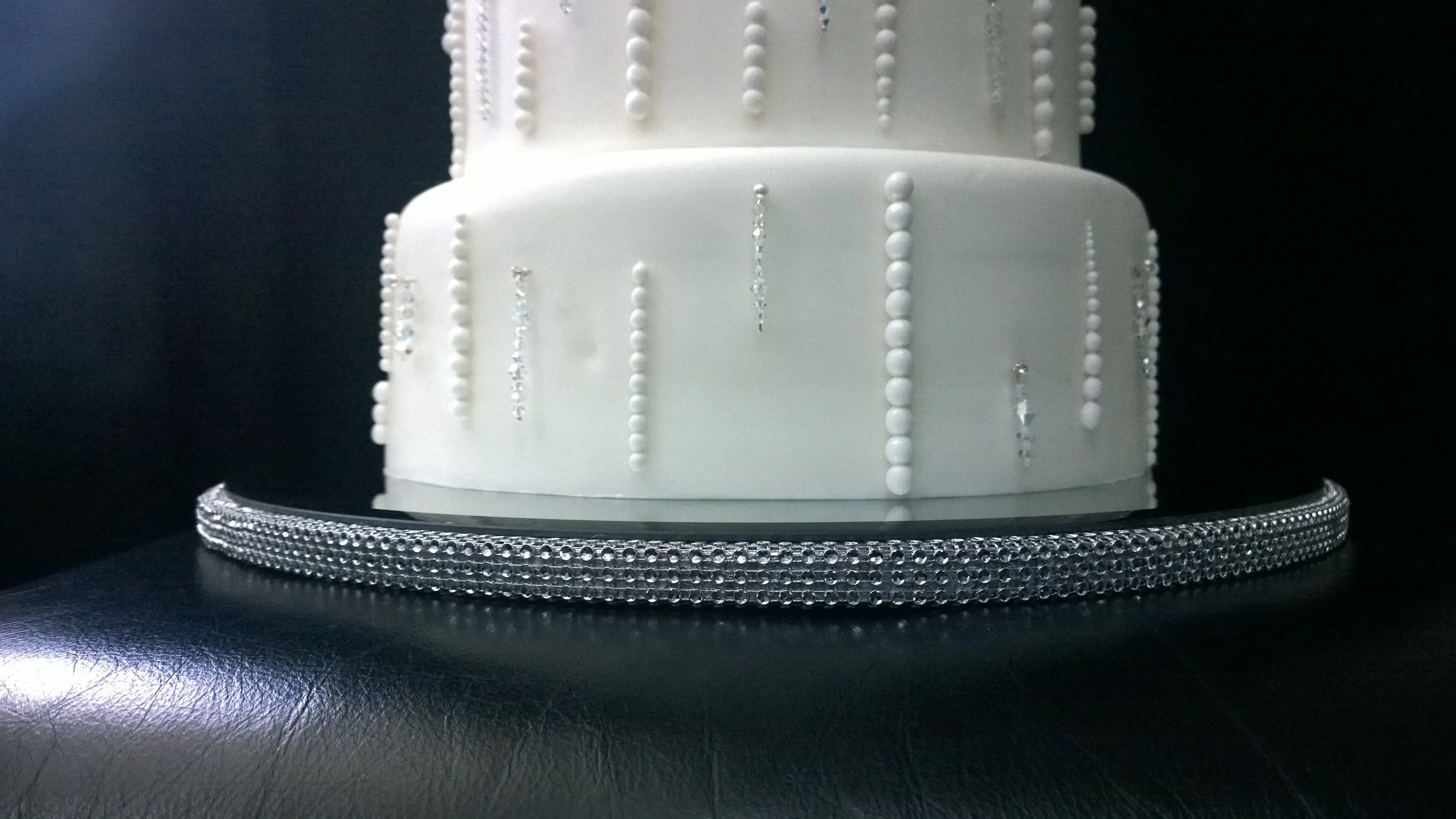 Diamante Rhinestone cake stand, platform plate White or ivory pearl & real glass crystals