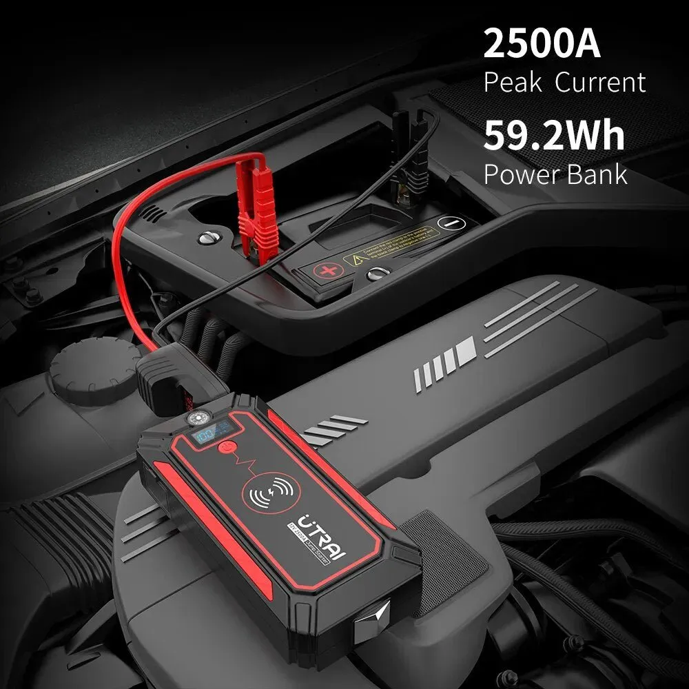 Digital Car Jump Starter - 10W Wireless Charging LCD Screen Portable Battery Jump Starter Box