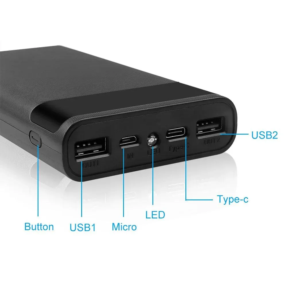 DIY 20000mAh 18650 Power Bank Case with Dual USB & Type C Ports - Customizable Charging Solution for iPhone and Xiaomi