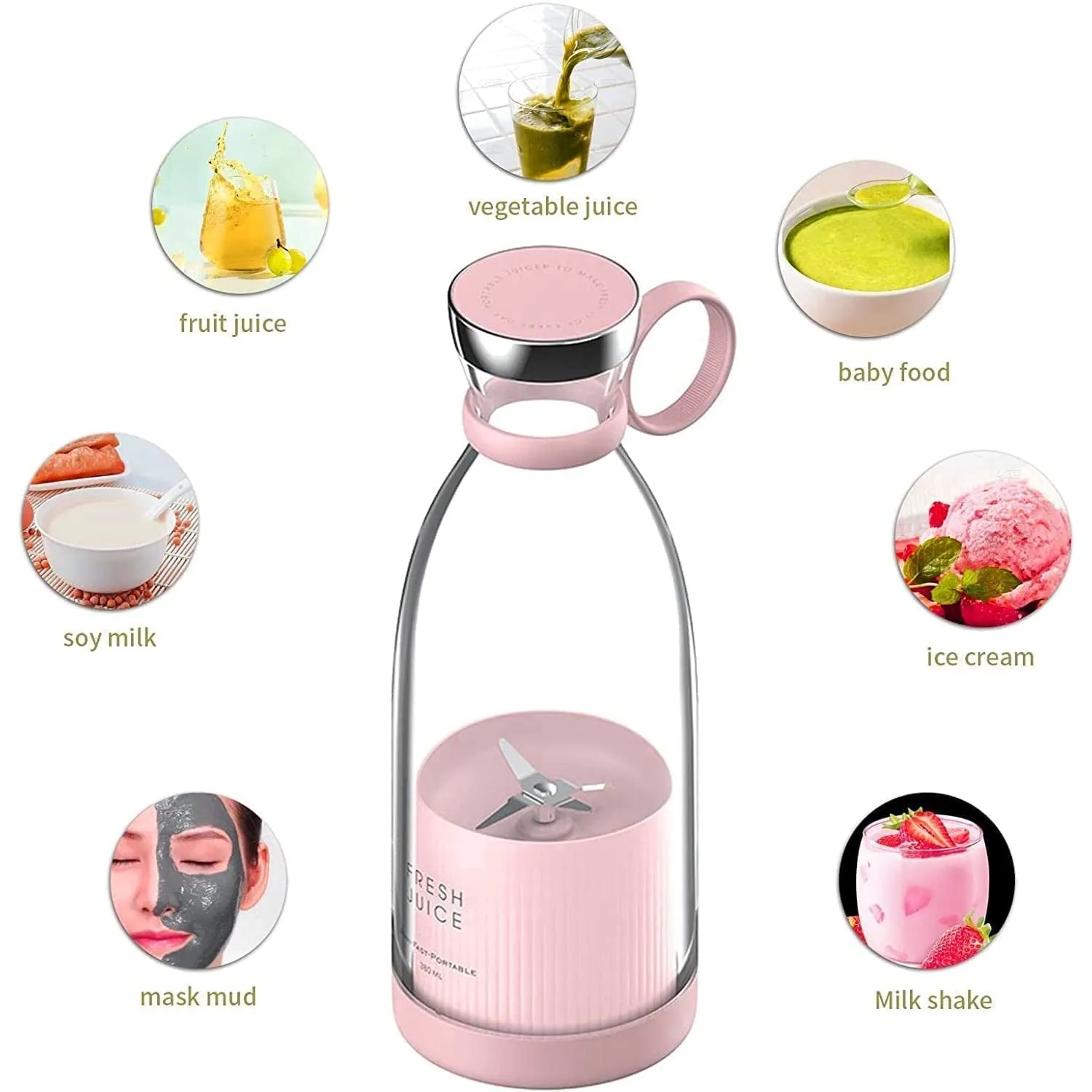 Electric Juicer Machine with Wireless & USB Rechargeable Battery | Mini Portable Blender Mixer Smoothie | Bottle Juicer Blender | Shake Maker Juice Mixer Fruit Juice & Vegetable Juice