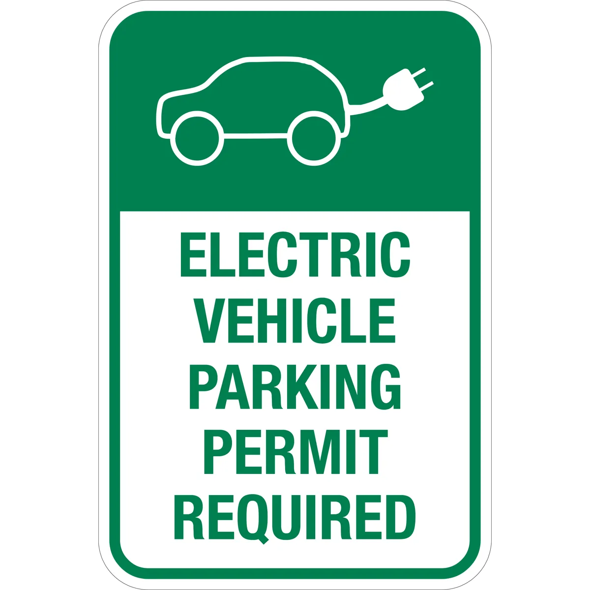 Electric Vehicle Parking Permit Required Sign Green Text on White Background