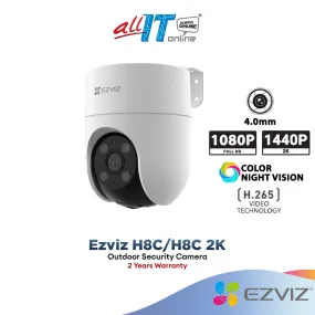 Ezviz H8C 1080P/ H8C 2K⁺ 1440P 4MP Pan & Tilt Rotate 360° Outdoor Smart Color Night Vision, Two Way Talk Wi-Fi Camera