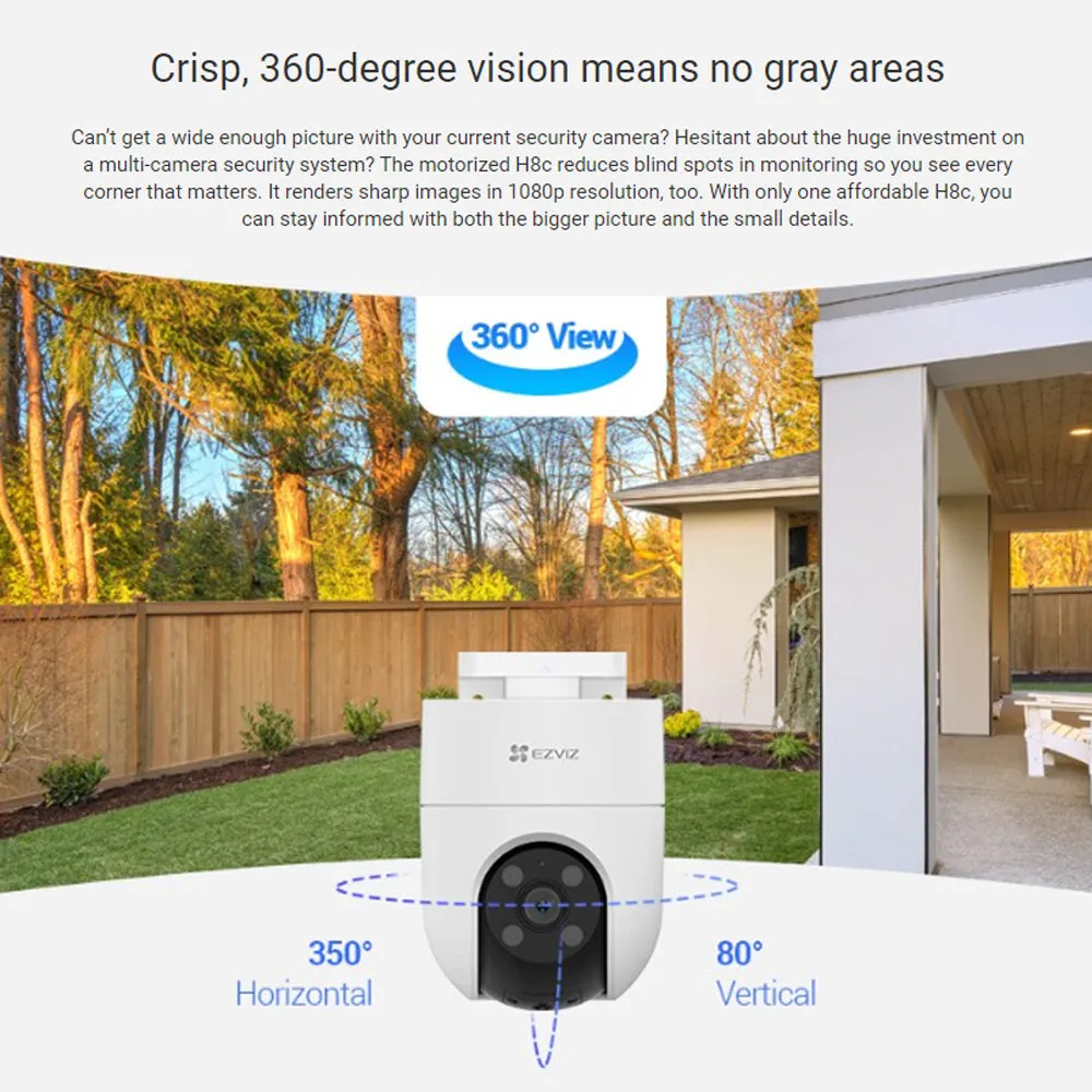 Ezviz H8C 1080P/ H8C 2K⁺ 1440P 4MP Pan & Tilt Rotate 360° Outdoor Smart Color Night Vision, Two Way Talk Wi-Fi Camera