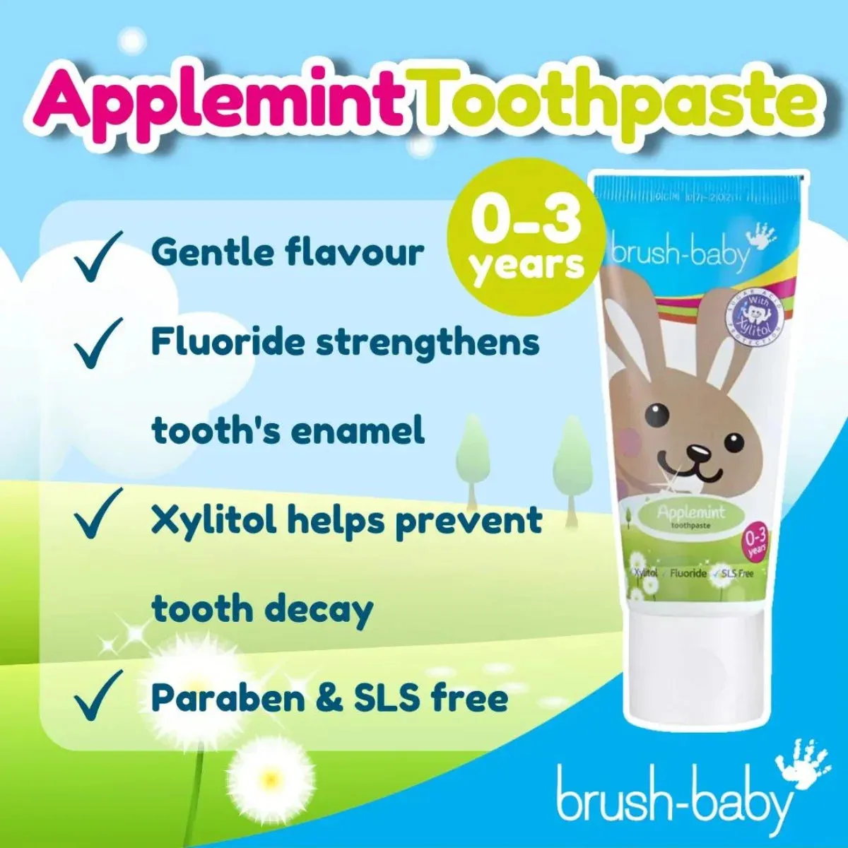 FlossBrush™ Baby Bristles Toothbrush (0-3 Years) Double Pack Blue & Teal With Applemint Baby Toothpaste