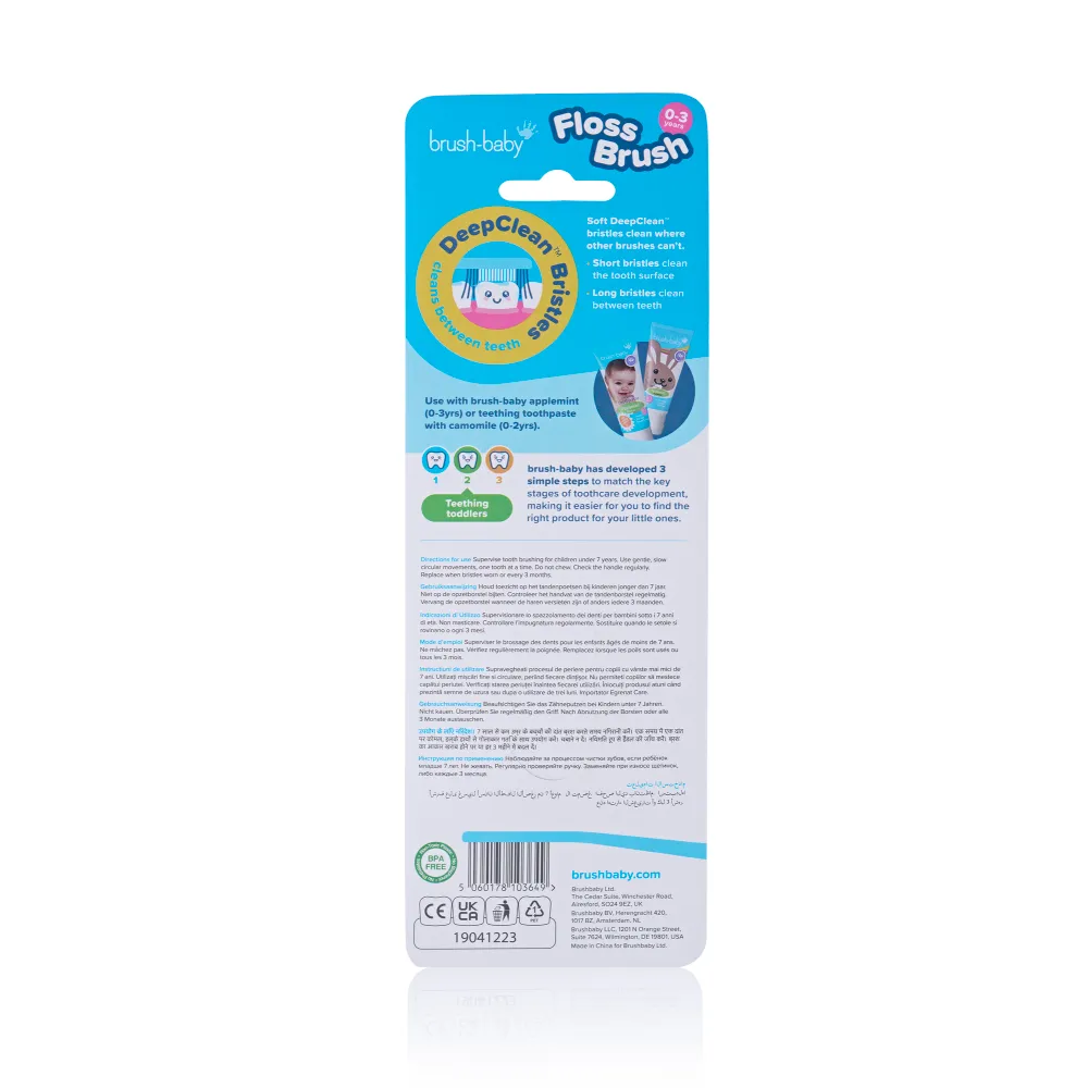 FlossBrush™ Baby Bristles Toothbrush (0-3 Years) Double Pack Blue & Teal With Applemint Baby Toothpaste