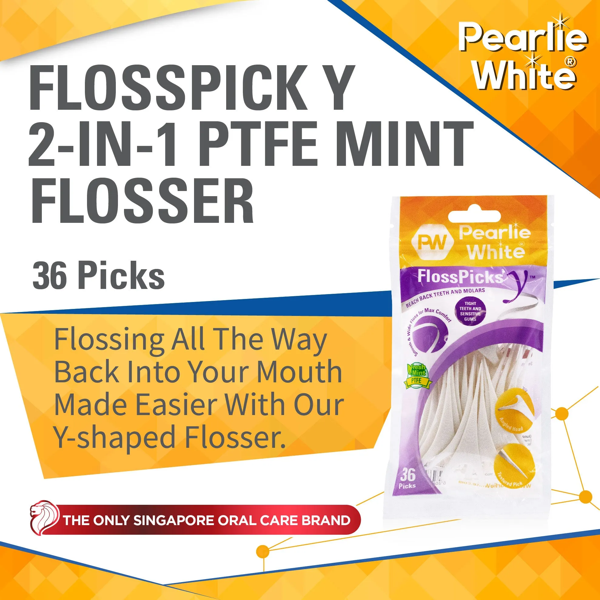 FlossPick Y 2-IN-1 PTFE Back Teeth Mint Flosser 36pcs