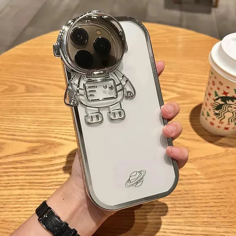 Glitter Astronaut Camera Stand Phone Case Invisible Lens Soft Cover