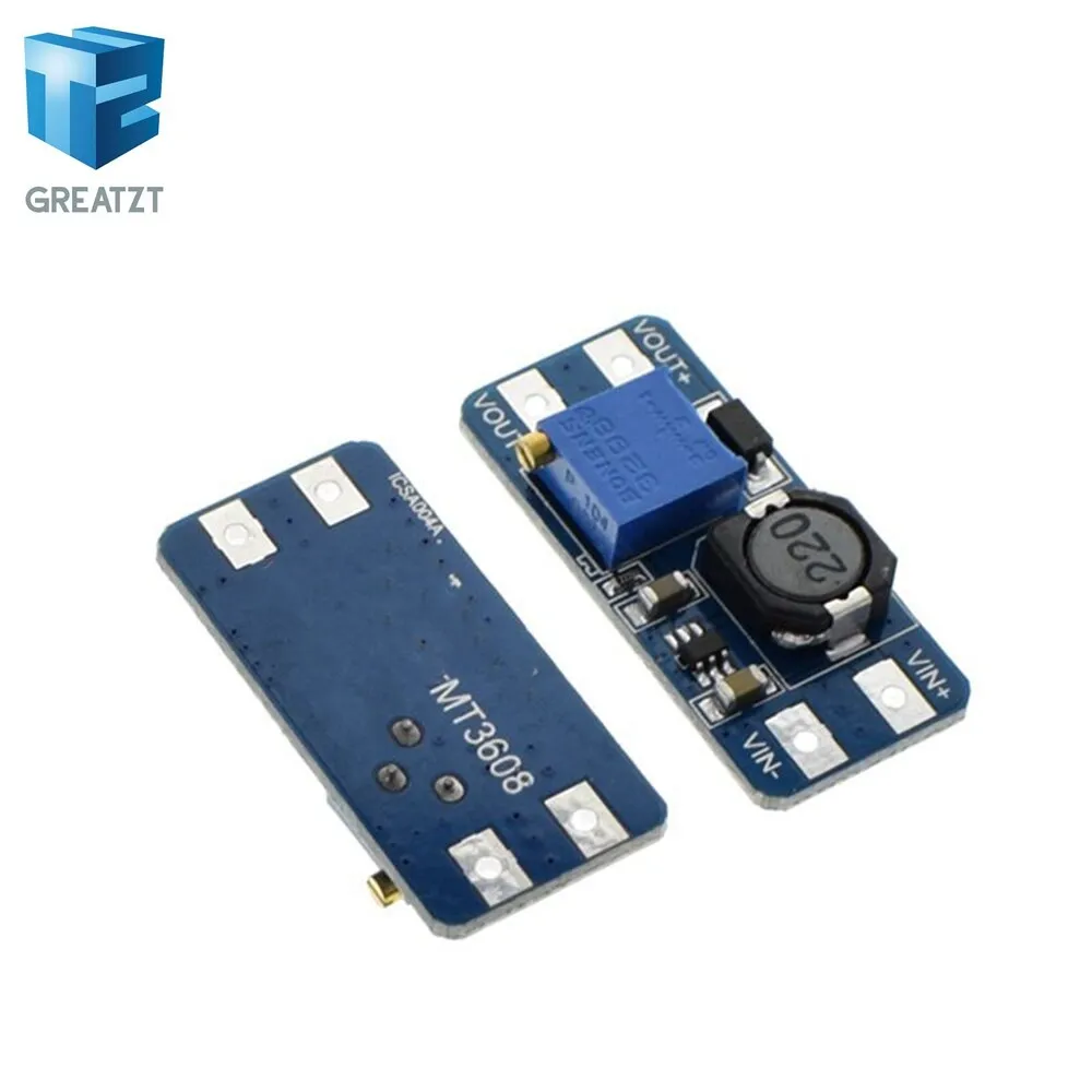 GREATZT 1PCS MT3608 DC-DC Adjustable Boost Module 2A Boost Plate Step Up Module with MICRO USB 2V-24V to 5V 9V 12V 28V