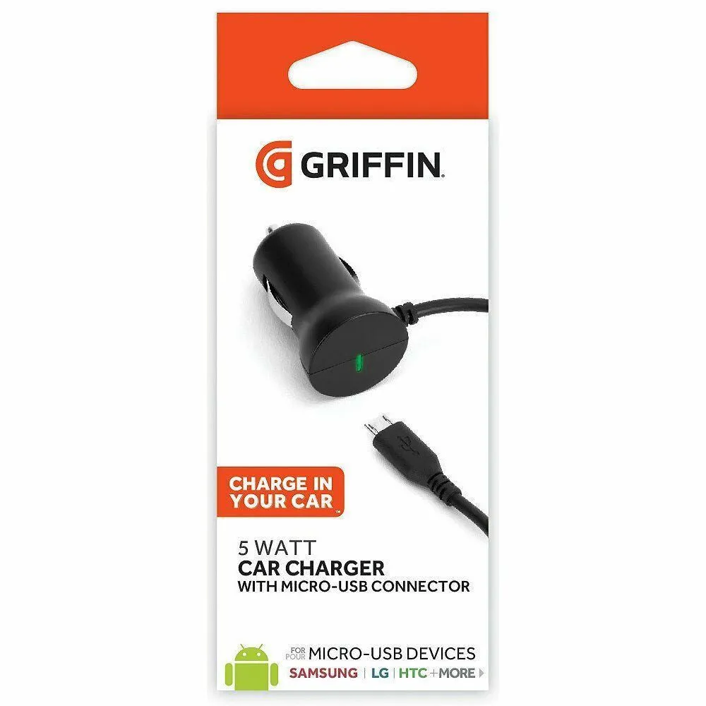 Griffin 1 Amp 5W In Car Charger with Micro USB Cable Black GC41379