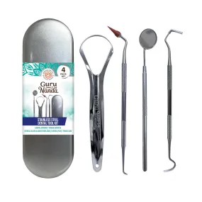 GuruNanda Dental Guru Dental Tools - Complete Dental Care Kit with Toothbrush, Dental Mirror, Tongue Cleaner & Dental Pick - Set of 4 Oral Care and Teeth Cleaner, White