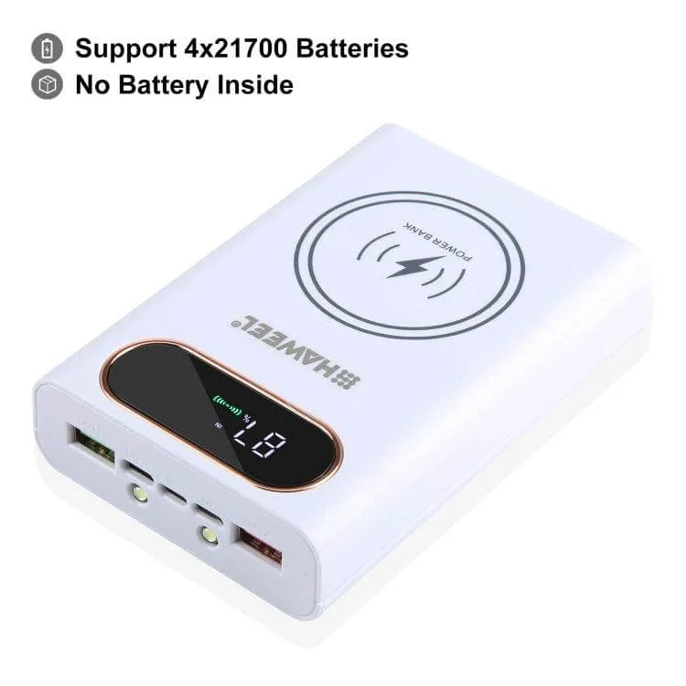 HAWEEL 4 x 21700 Battery Power Bank with 22.5W Fast Charging & 15W Wireless Charging Case - Display Included (Batteries Not Included)