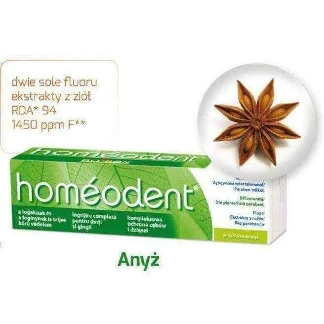 HOMEODENT Comprehensive protection of teeth and gums toothpaste anise 75ml, anise toothpaste