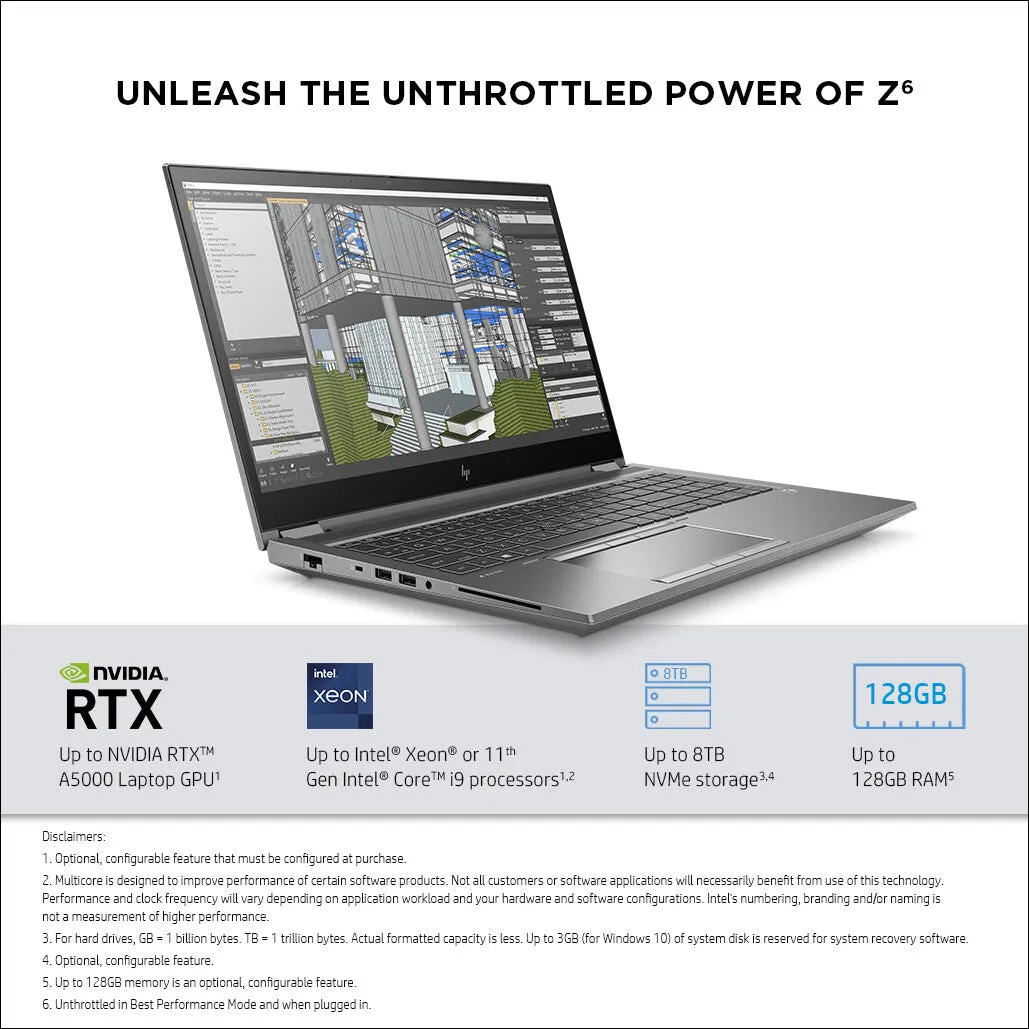 HP ZBook Fury 15.6 G8 Mobile workstation 39.6 cm (15.6") Full HD Intel® Core™ i7 i7-11800H 16 GB DDR4-SDRAM 512 GB SSD NVIDIA RTX A2000 Wi-Fi 6 (802.11ax) Windows 10 Pro Grey