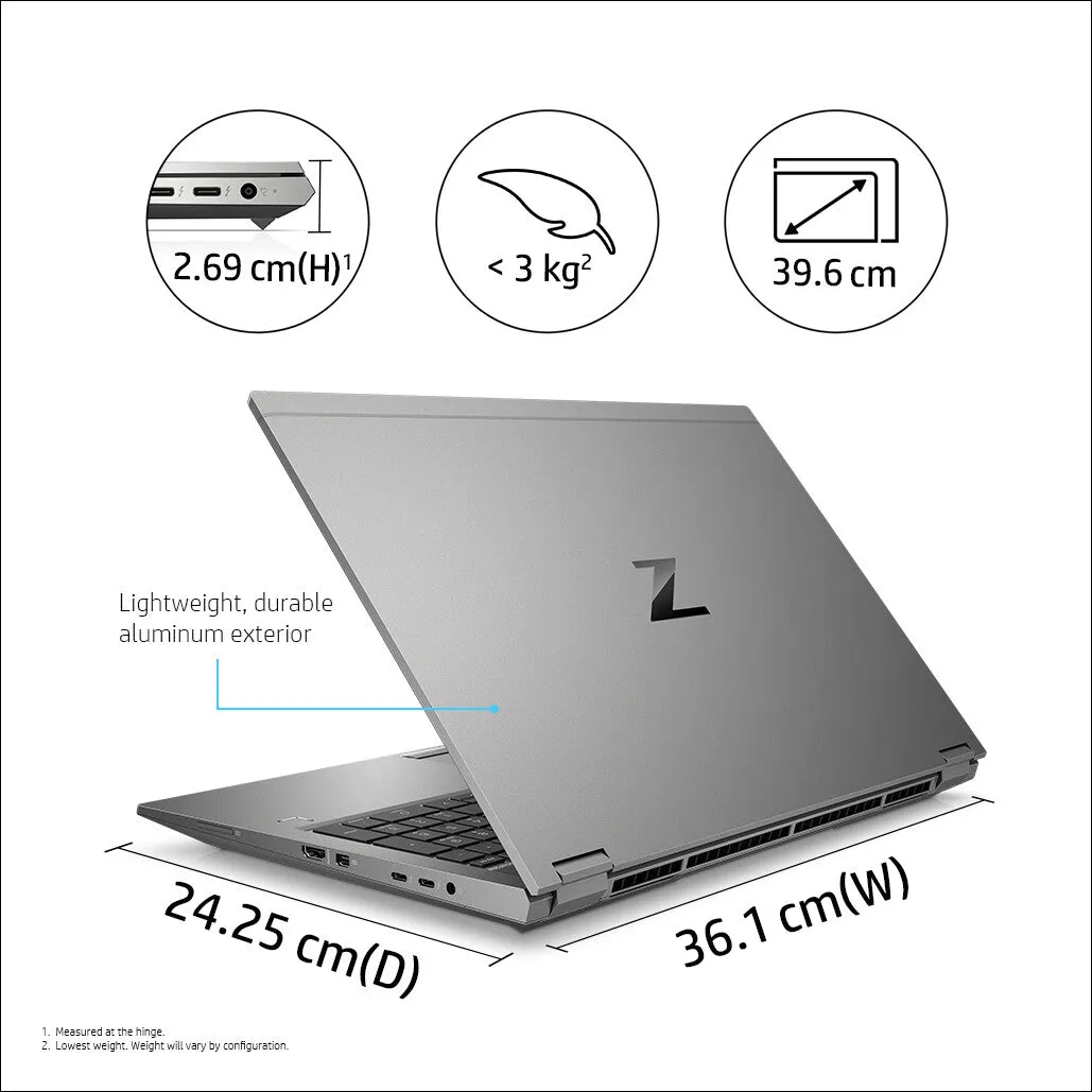 HP ZBook Fury 15.6 G8 Mobile workstation 39.6 cm (15.6") Full HD Intel® Core™ i7 i7-11800H 16 GB DDR4-SDRAM 512 GB SSD NVIDIA RTX A2000 Wi-Fi 6 (802.11ax) Windows 10 Pro Grey