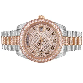 Icy Bubble Bezel Two Tone Rose Gold Steel Automatic Watch