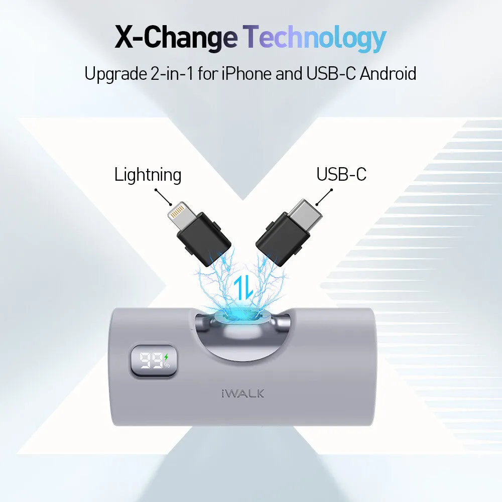 iWALK LinkPod X | Changeable Plugs Portable Charger with USB C and Lightning for iPhone/iPad Pro/Air