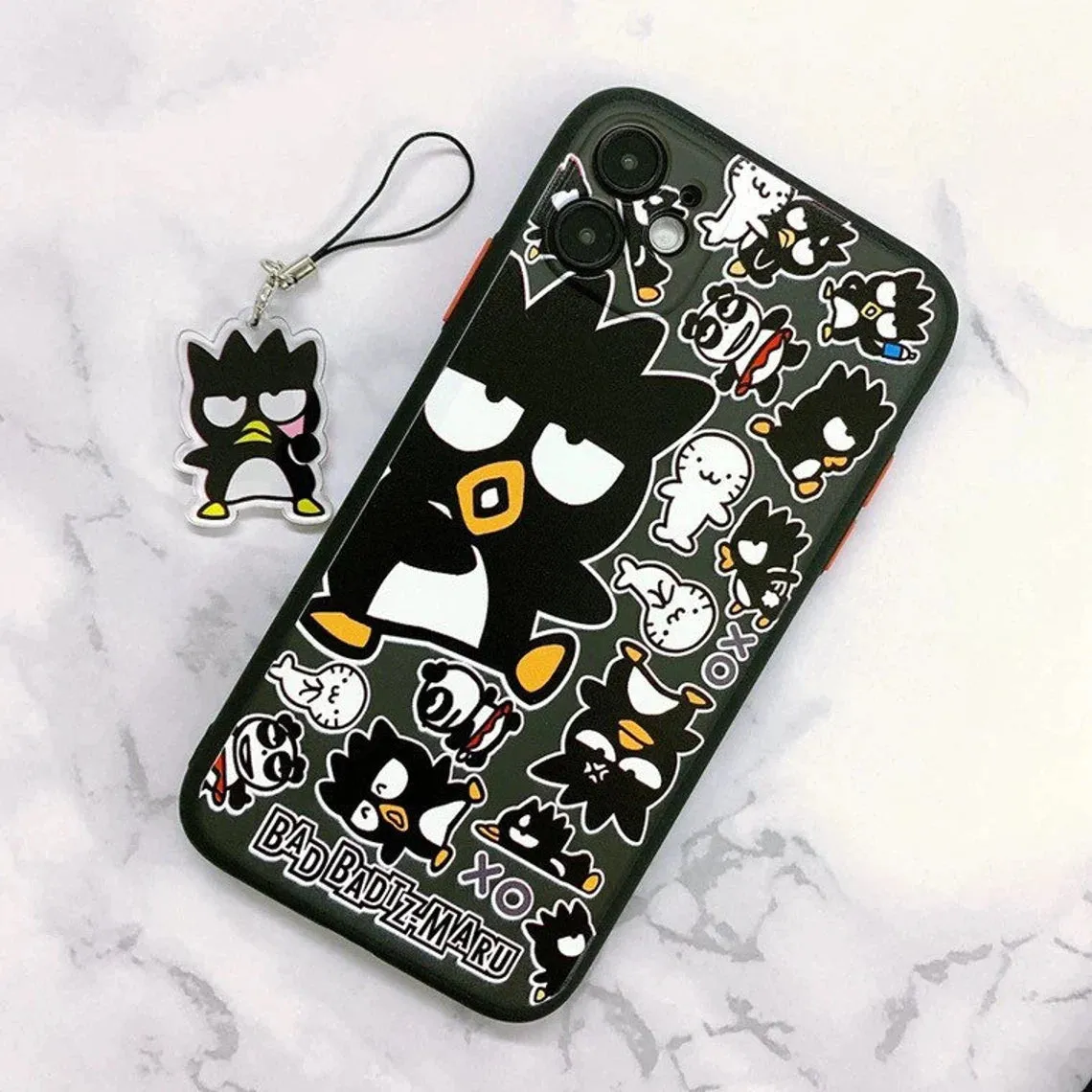 Japanese Cartoon Bad Badtz Maru XO with Phone Strap iPhone Case 6 7 8 PLUS SE2 XS XR X 11 12 13 14 15 16 Pro Promax 12mini 13mini