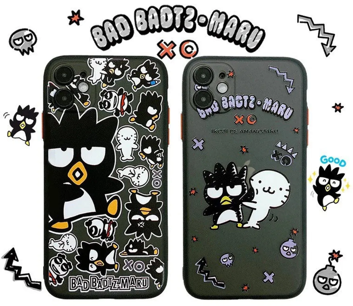 Japanese Cartoon Bad Badtz Maru XO with Phone Strap iPhone Case 6 7 8 PLUS SE2 XS XR X 11 12 13 14 15 16 Pro Promax 12mini 13mini