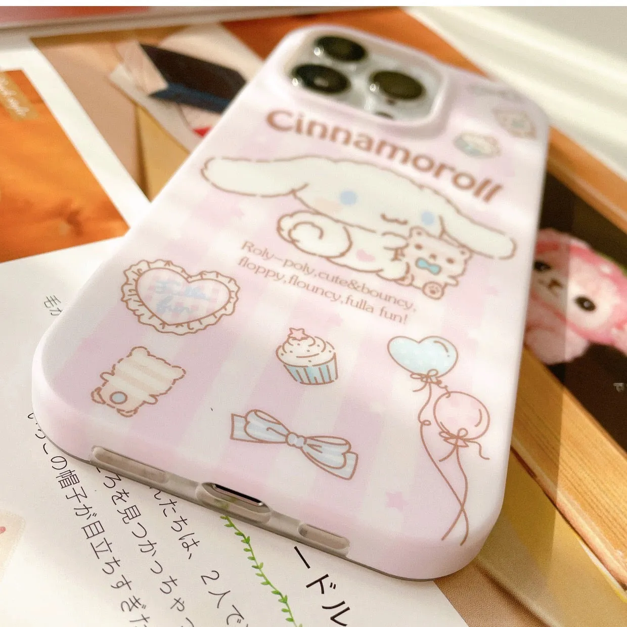 Japanese Cartoon Cinnamoroll with Teddy Pink Pastel Matt iPhone Case 12 13 14 Pro Promax