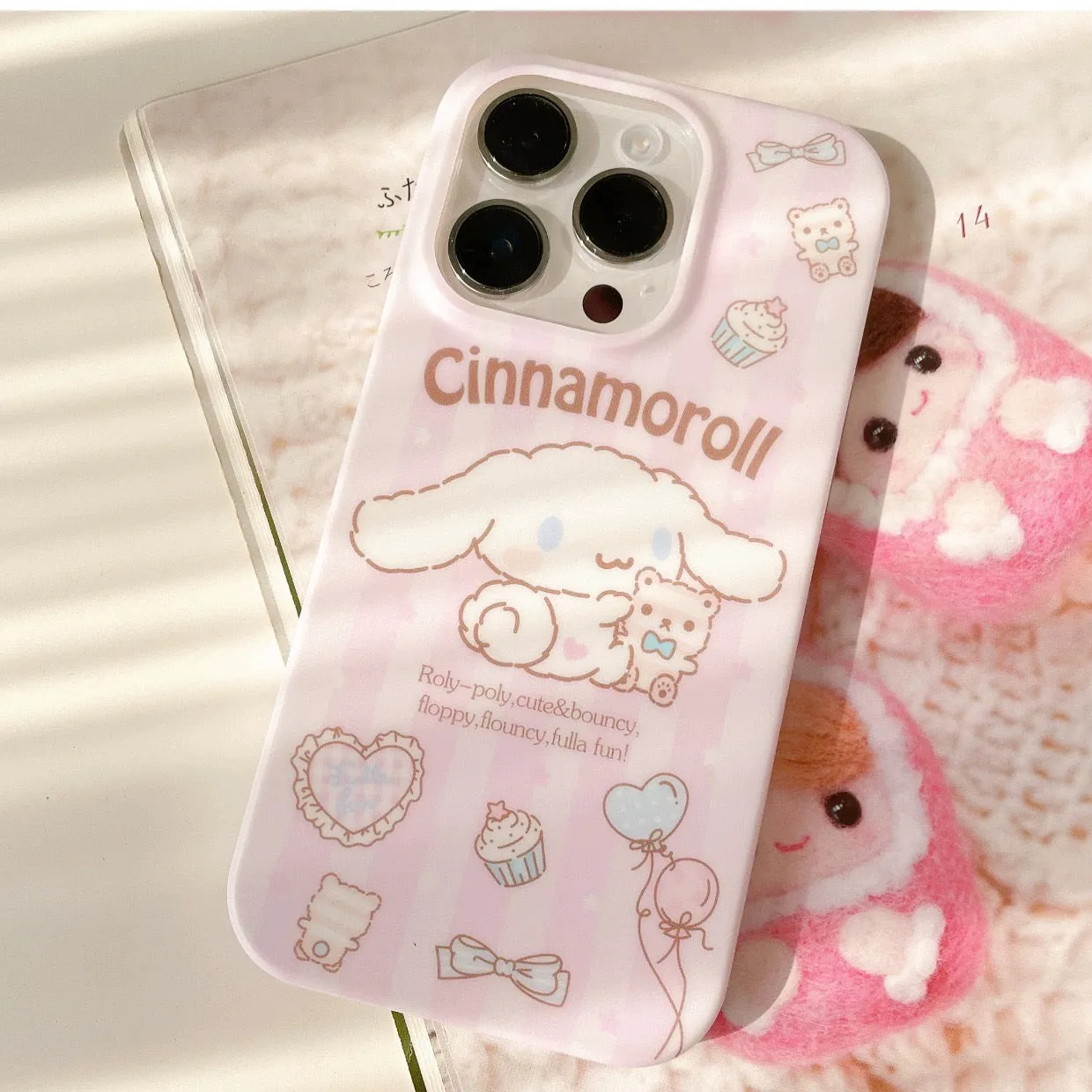 Japanese Cartoon Cinnamoroll with Teddy Pink Pastel Matt iPhone Case 12 13 14 Pro Promax