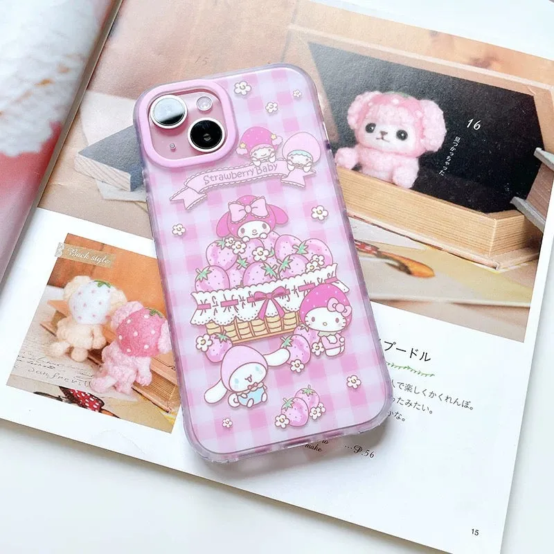 Japanese Cartoon Sanrio Strawberry Baby Hello Kitty My Melody Cinnamoroll - iPhone Case 13 14 15 Pro Promax